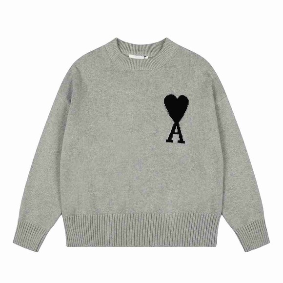 Ami Other - Ami Gray Crewneck Sweater with Black Heart Motif
